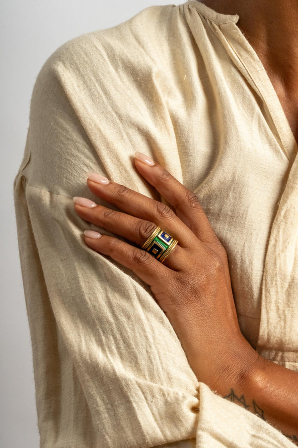 14K Wide Enamel Cigar Band