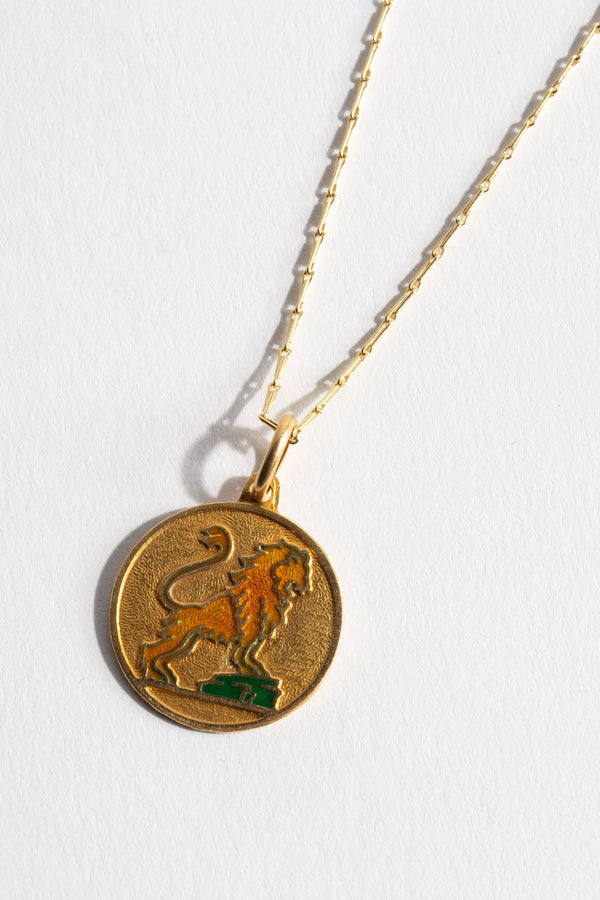 18K 1970s Enamel Lion Pendant