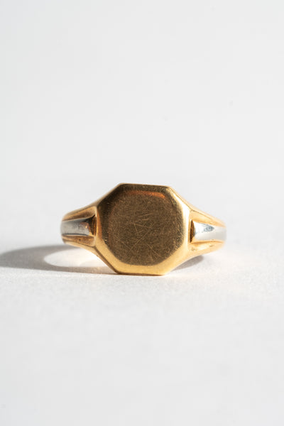 18K Deco Bicolor Gold Signet Ring