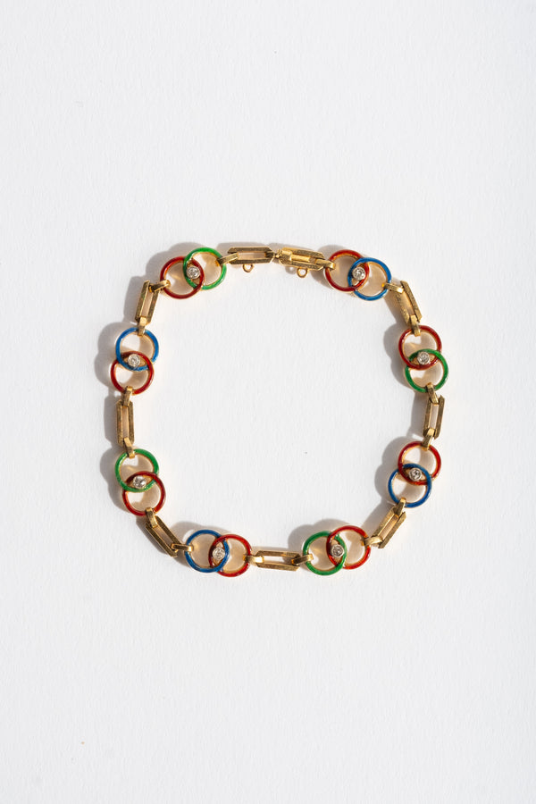 18K Deco Multi Color Enamel Rings Bracelet