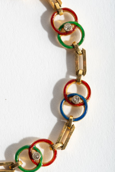 18K Deco Multi Color Enamel Rings Bracelet