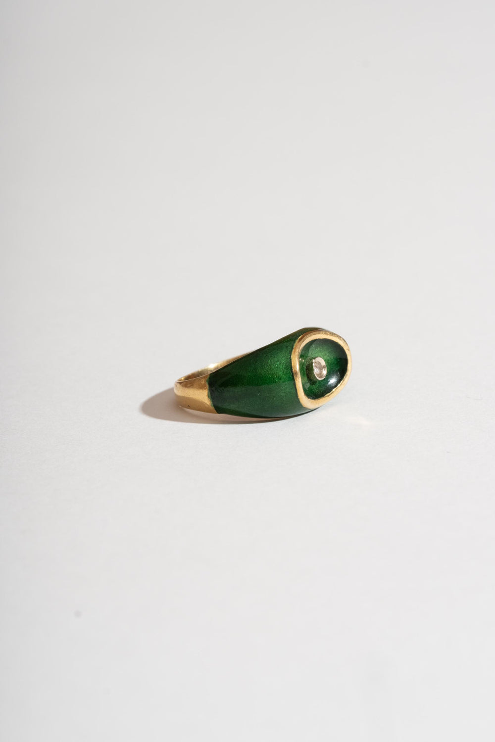 18K Green Enamel Ring with Diamond