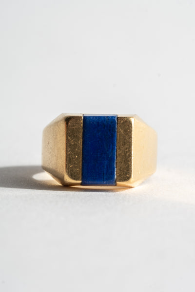 18K Modern Lapis Inlay Signet Ring
