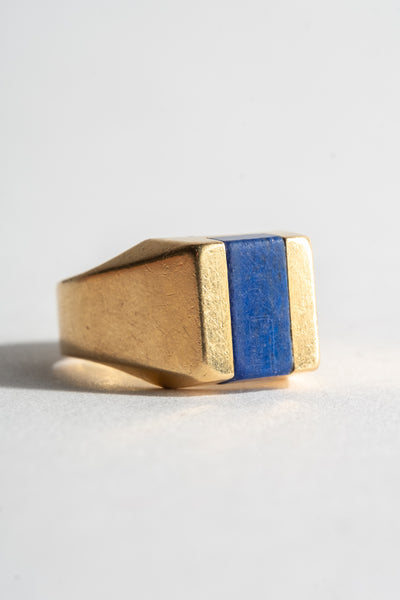 18K Modern Lapis Inlay Signet Ring