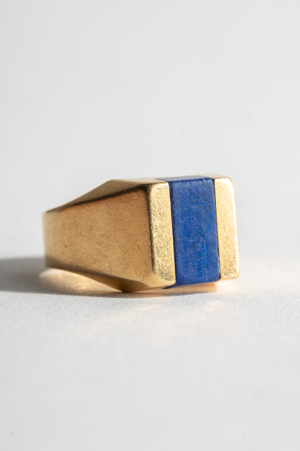 18K Modern Lapis Inlay Signet Ring