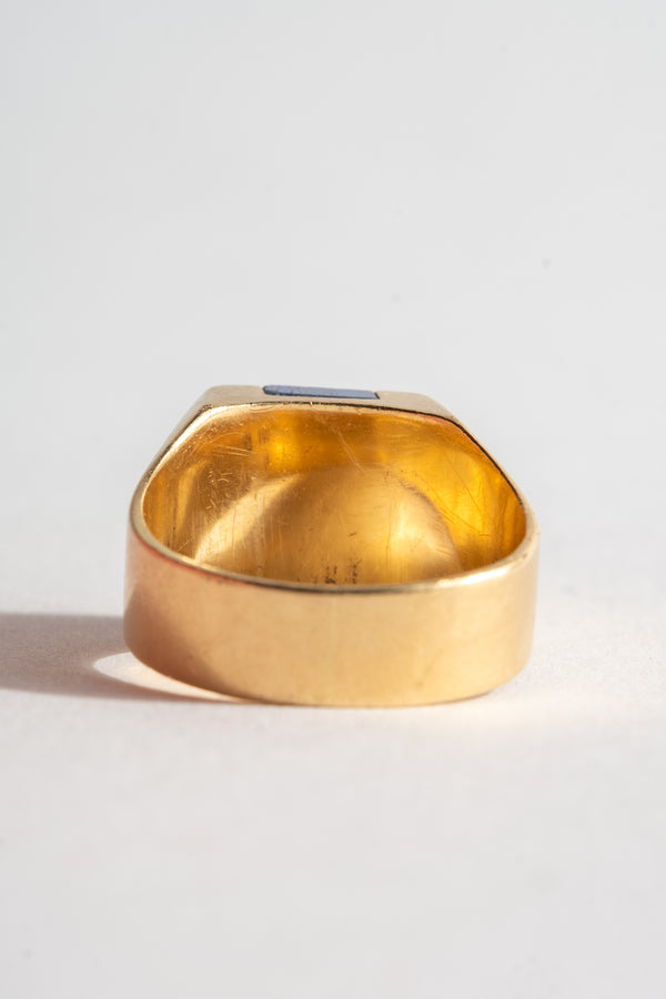 18K Modern Lapis Inlay Signet Ring