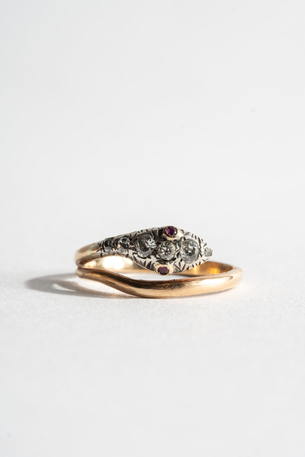9K Diamond + Ruby Victorian Snake Ring