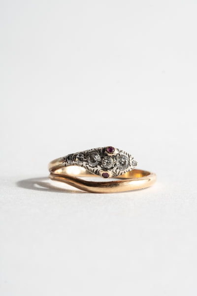 9K Diamond + Ruby Victorian Snake Ring