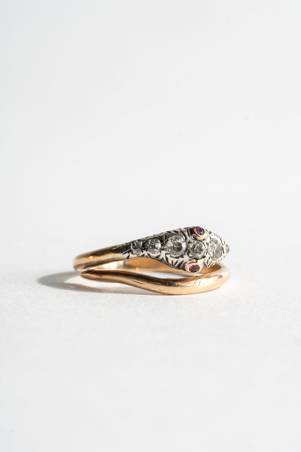 9K Diamond + Ruby Victorian Snake Ring