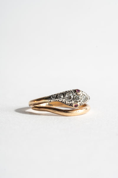 9K Diamond + Ruby Victorian Snake Ring