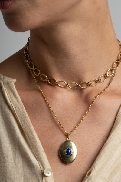 10K 1940's Locket with Lapis Teardrop
