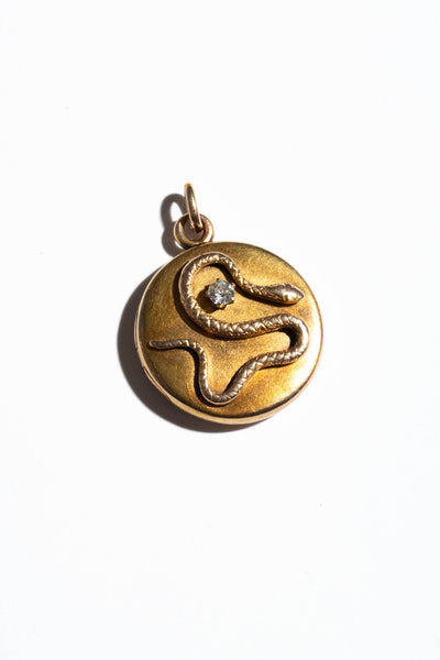 14K 1920's Snake Locket with Diamond