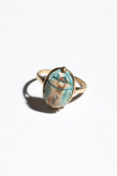 14K Ancient Faience Scarab Ring