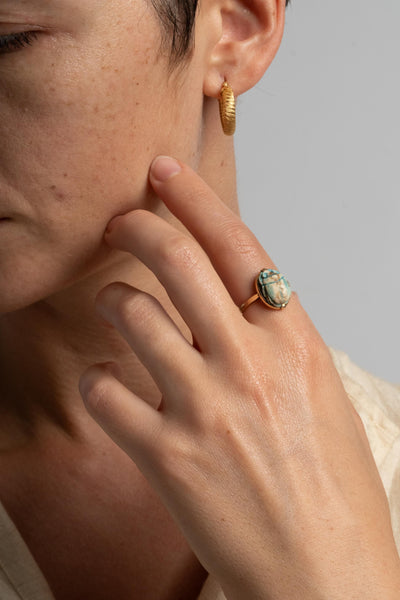 14K Ancient Faience Scarab Ring