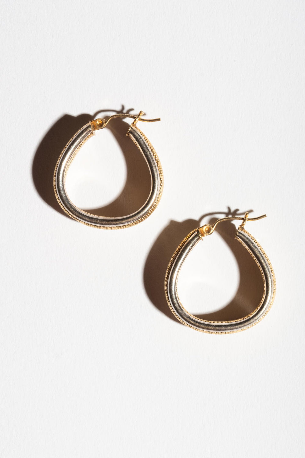 14K Bicolor Triangle Hoops