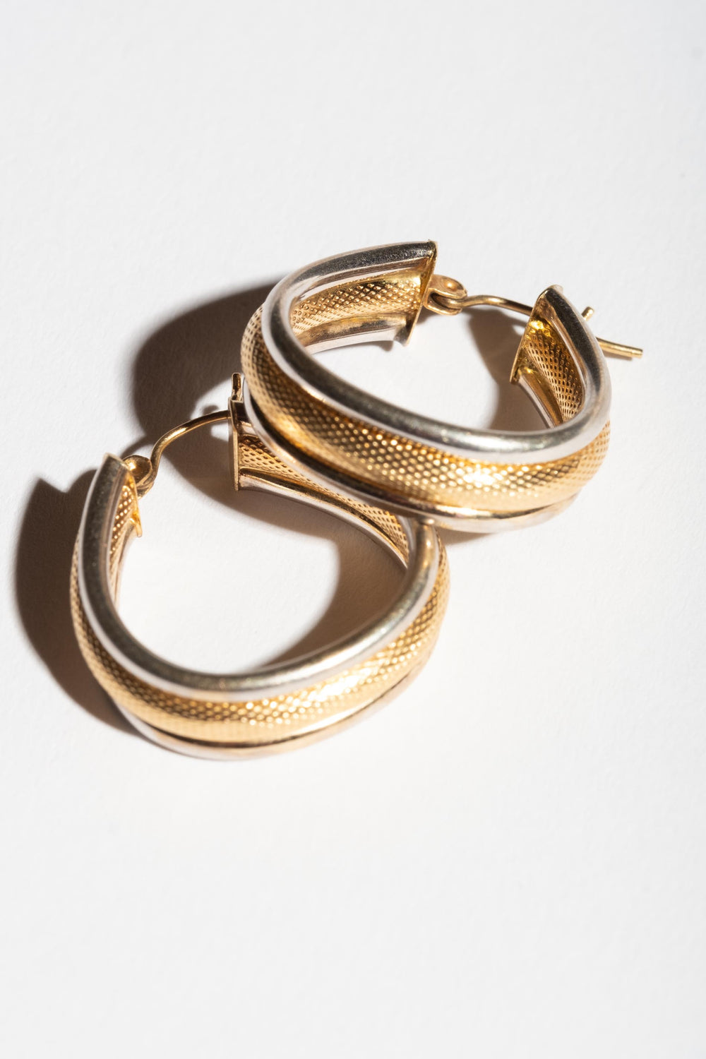 14K Bicolor Triangle Hoops