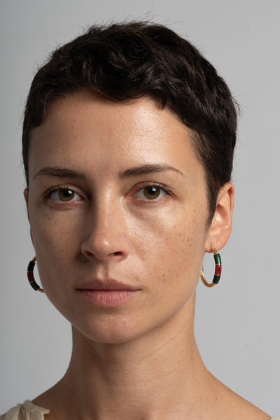 14K Green and Red Enamel Hoops