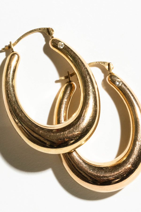 14K Oval Hoops with Diamonds
