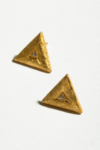 14K Triangle Studs with Diamonds