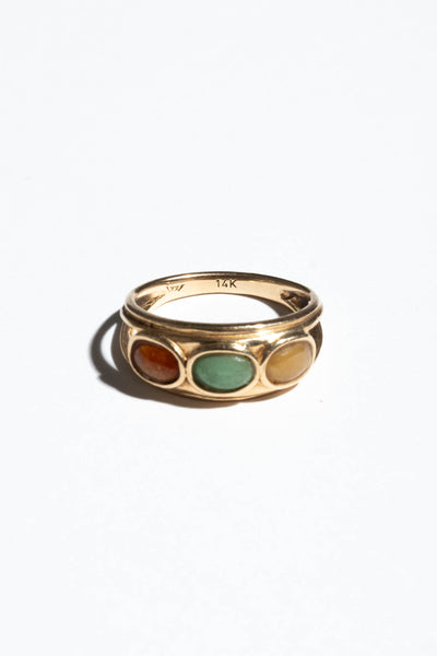 14K Triple Agate Ring