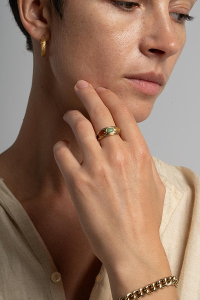 14K Triple Agate Ring