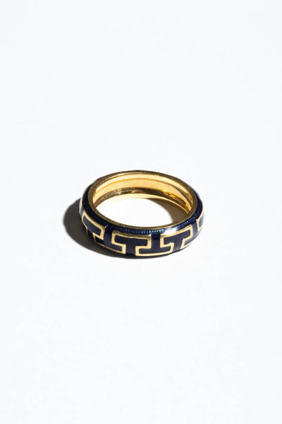 18K Hidalgo Enamel Greek Key Ring