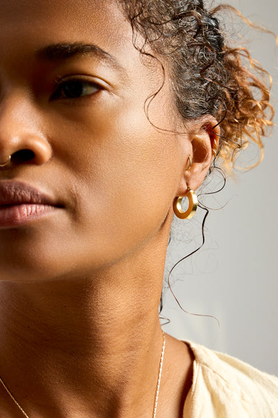 18K Ribbed Square Stock Hoops