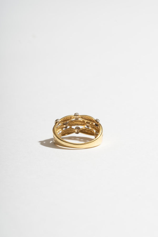 18K Woven Diamond and Gold Ring