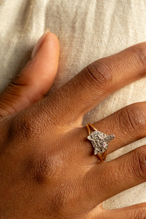 9K + Sterling Diamond Fox Ring