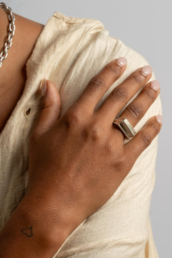 Sterling Brushed Triple Ridge Ring