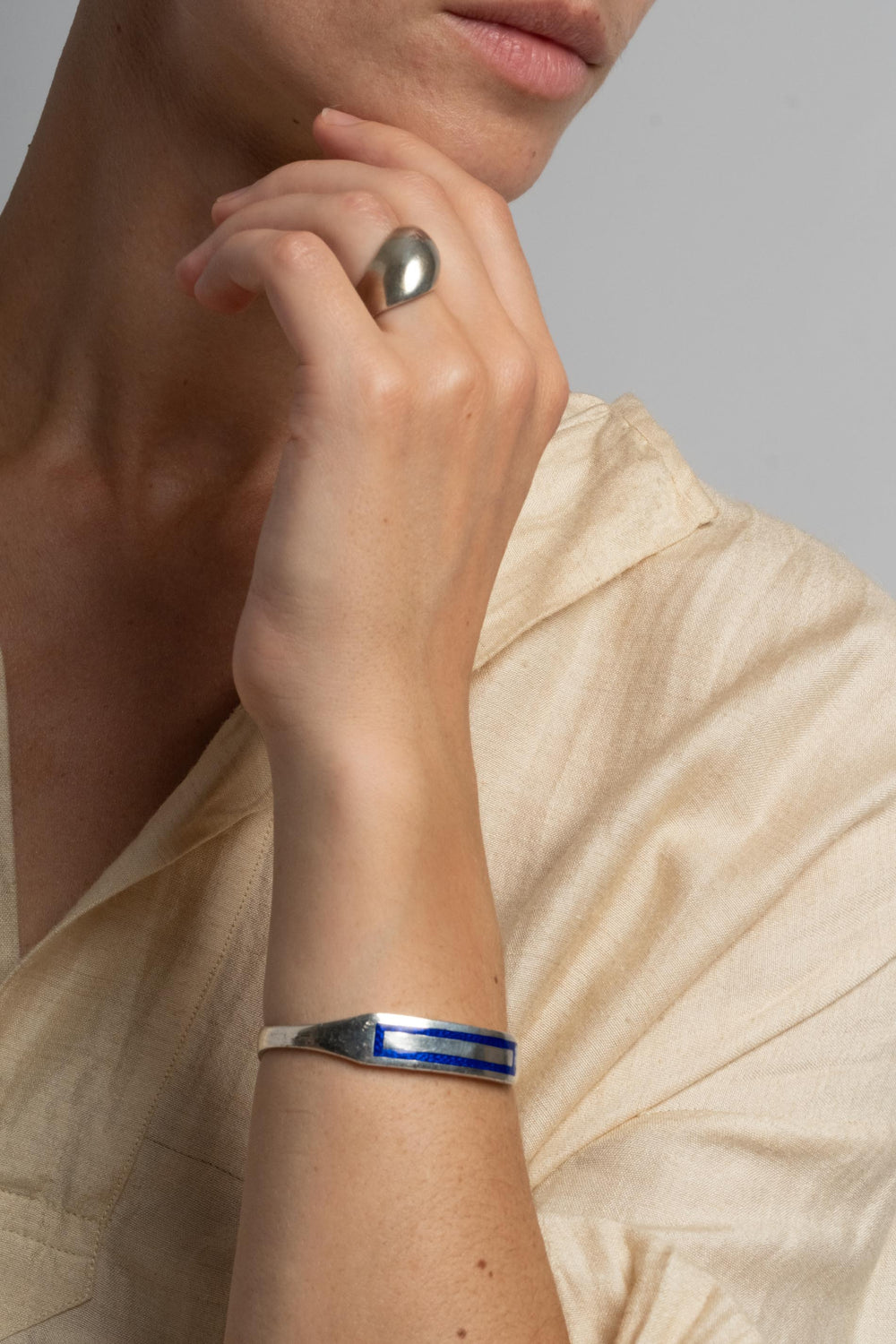 Sterling Cuff w/ Blue Enamel Rectangle