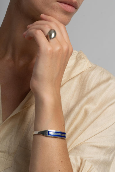 Sterling Cuff w/ Blue Enamel Rectangle