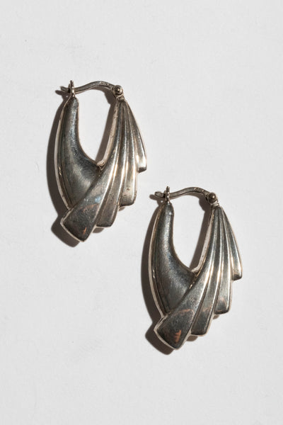 Sterling Deco Plume Hoops