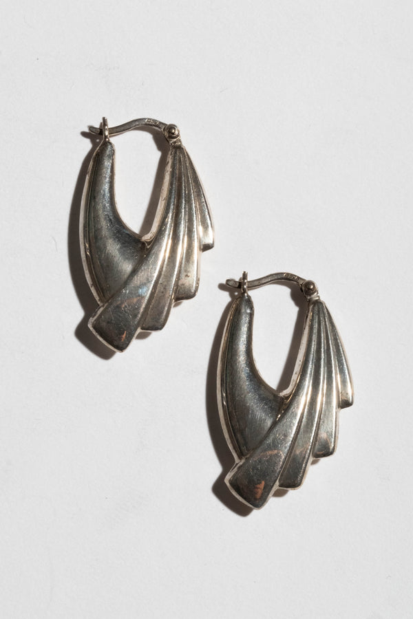 Sterling Deco Plume Hoops