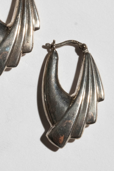 Sterling Deco Plume Hoops