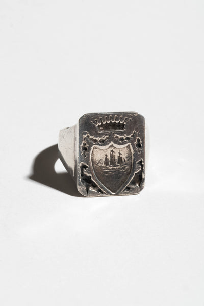Sterling Signet Ring with Ship and Crown