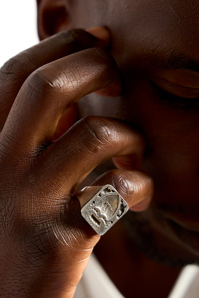 Sterling Signet Ring with Ship and Crown