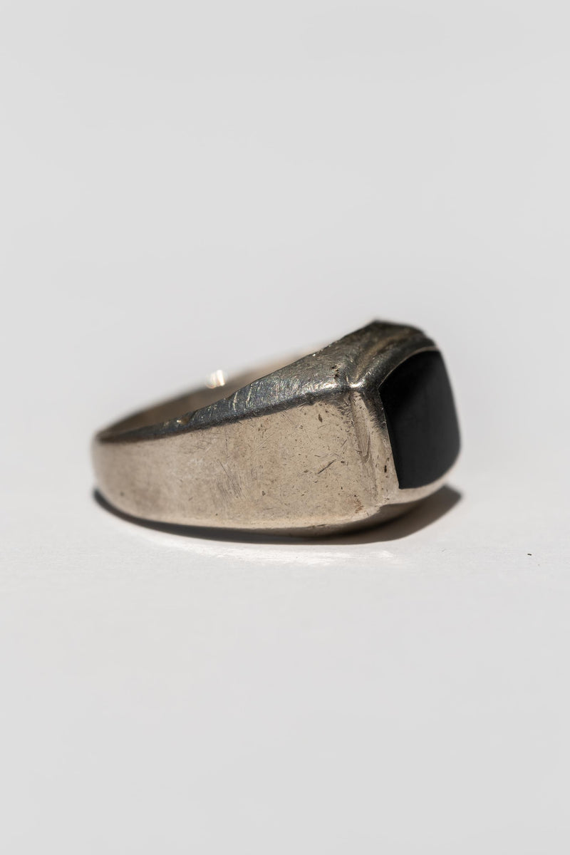 STERLING SQUARE ONYX SIGNET RING