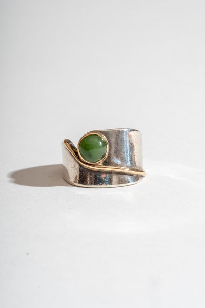 Sterling 14K Modern Jade Cabochon Ring