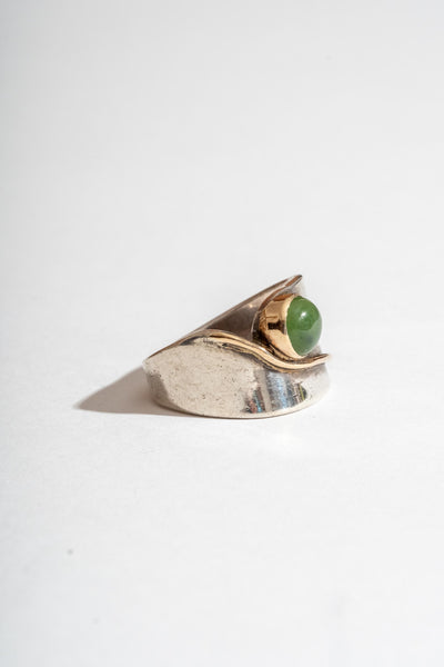 Sterling 14K Modern Jade Cabochon Ring