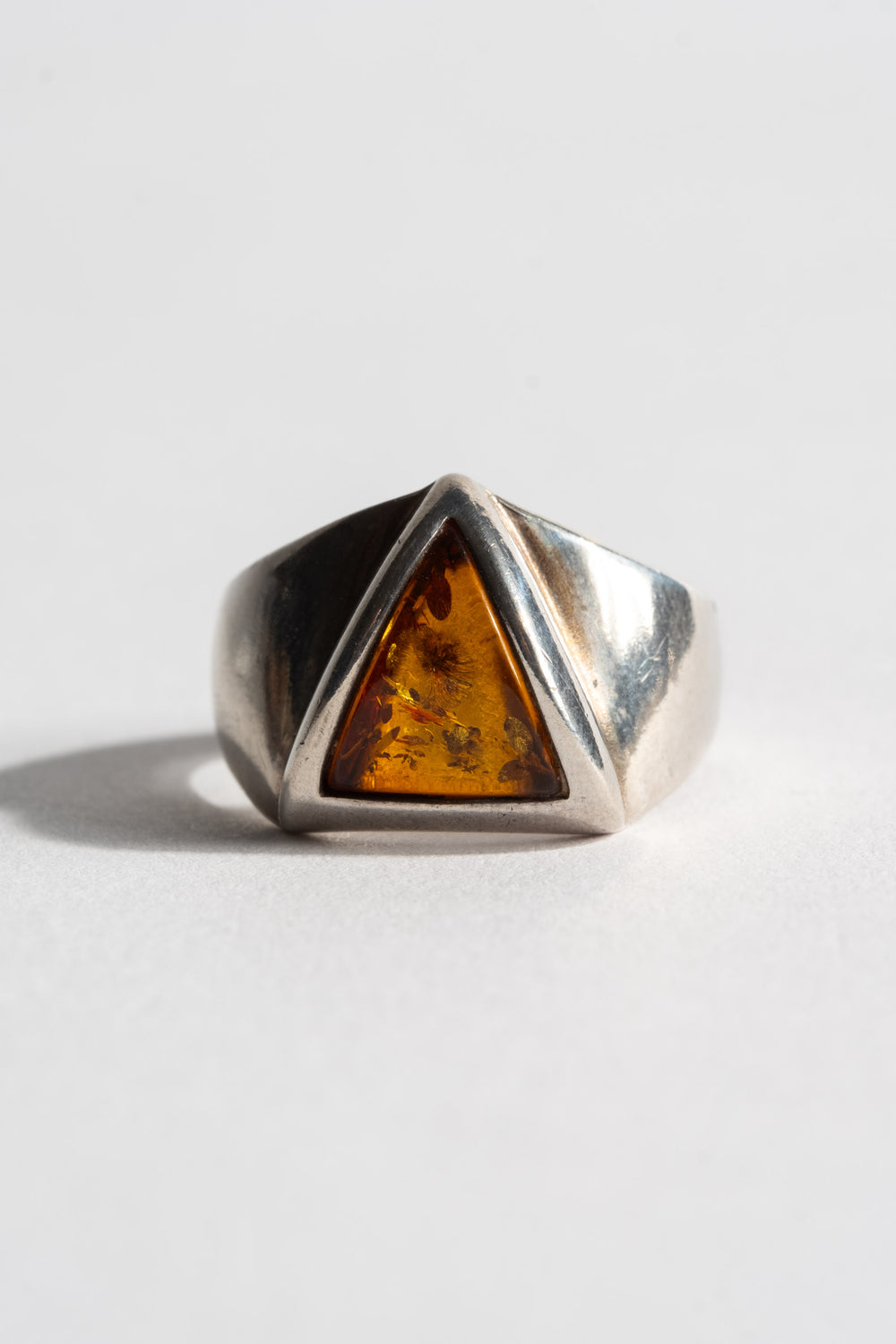 Sterling Amber Triangle Ring