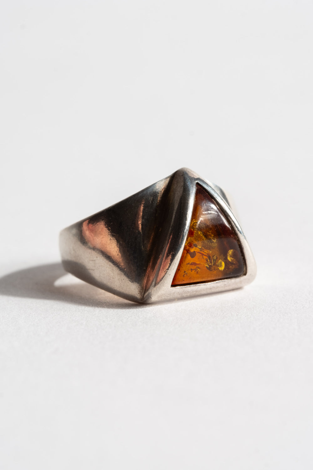 Sterling Amber Triangle Ring