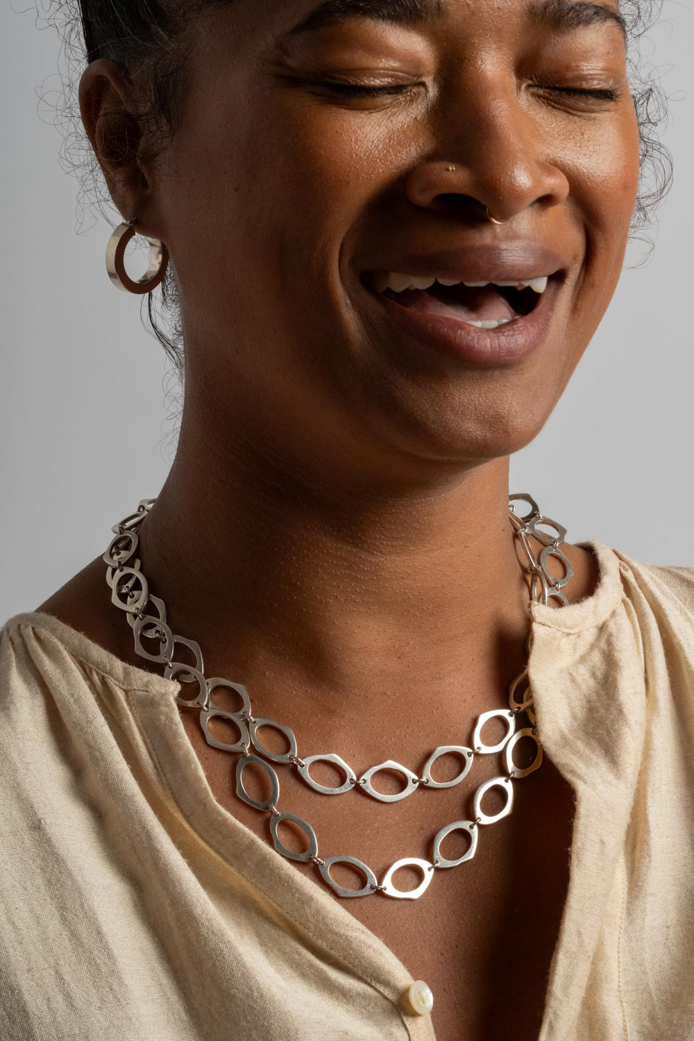 Sterling Extra Long Open Oval Link Necklace