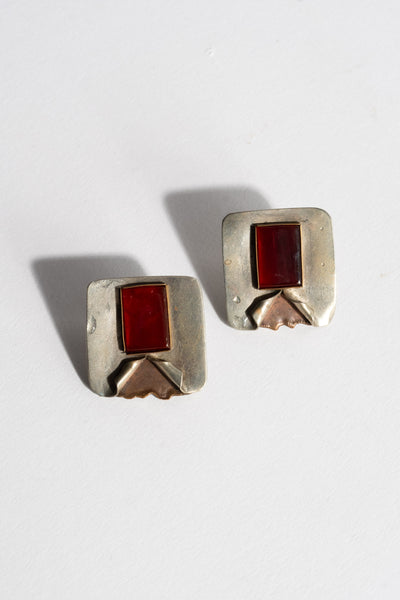 Sterling Modern Brass Carnelian Tear Studs