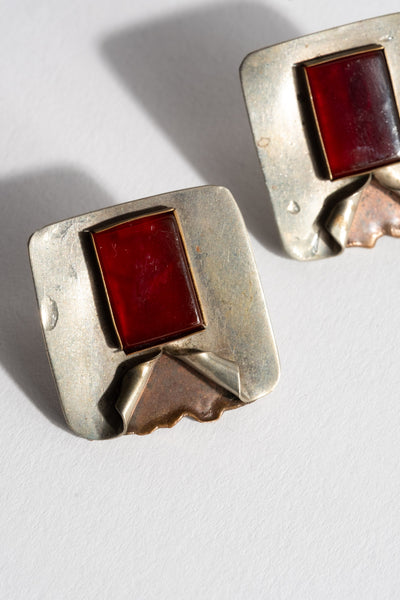 Sterling Modern Brass Carnelian Tear Studs