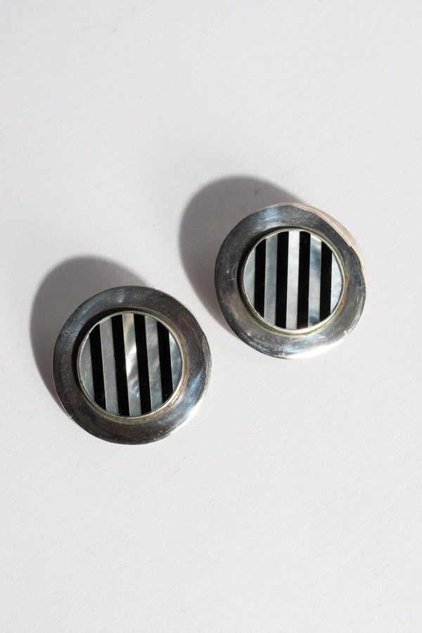 Sterling Modern MOP Onyx Inlay Stripe Studs