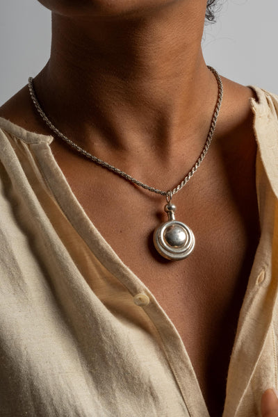 Sterling Modern Perfume Bottle Pendant with Rope Chain