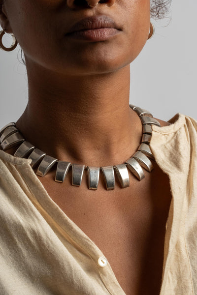 Sterling Modernist Mexican Spiky Collar Necklace