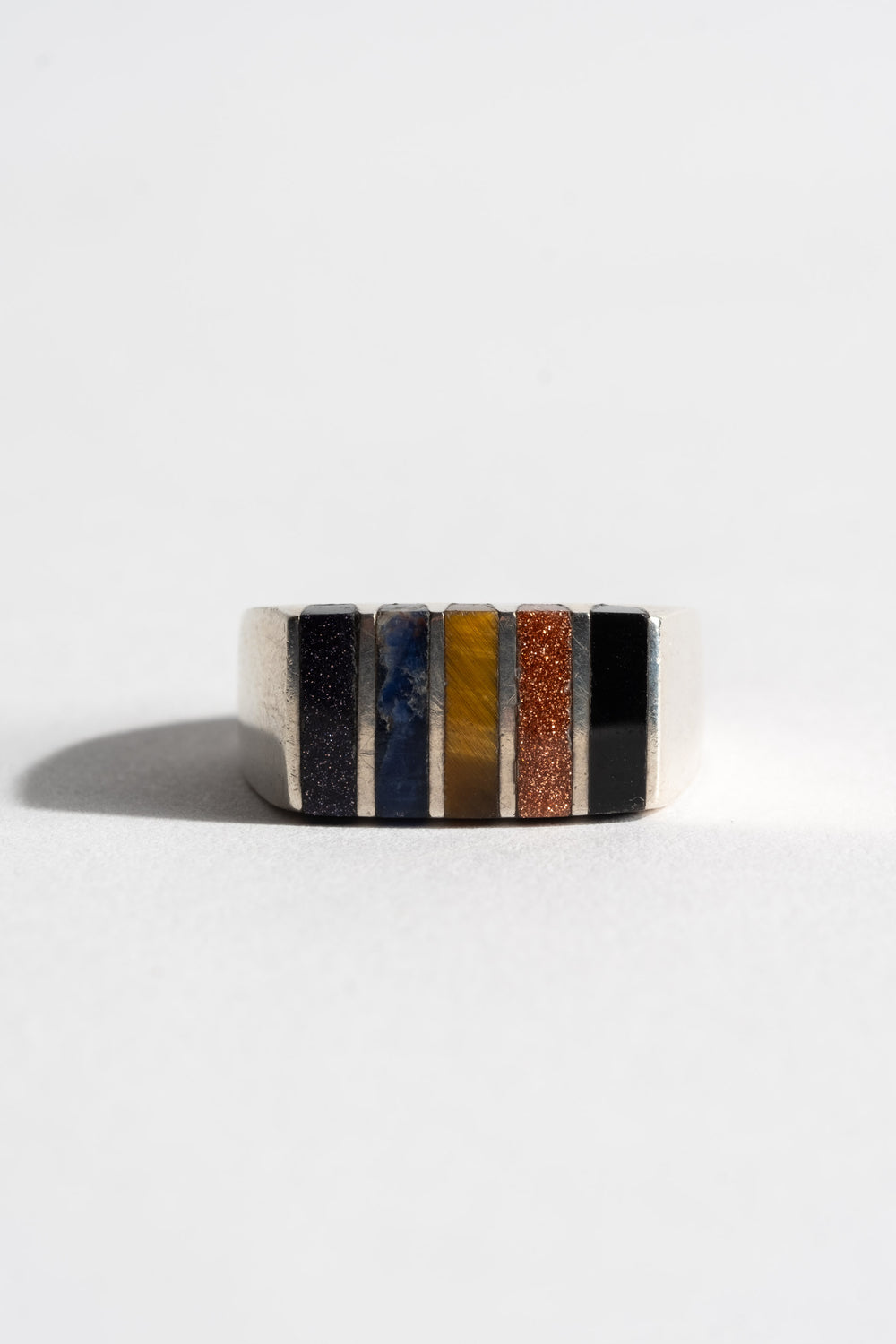 Sterling Multi Stone Inlay Stripe Ring