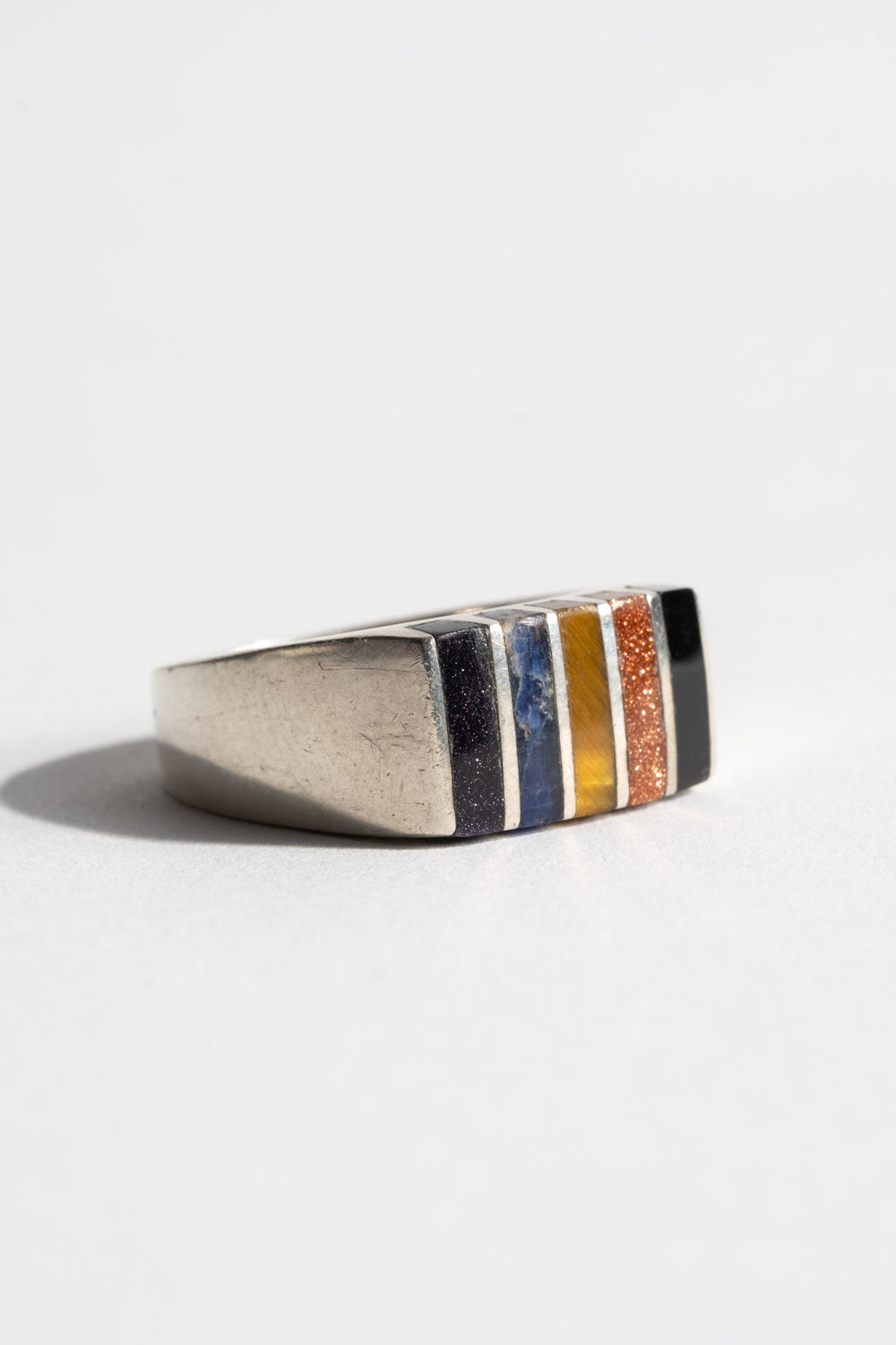 Sterling Multi Stone Inlay Stripe Ring